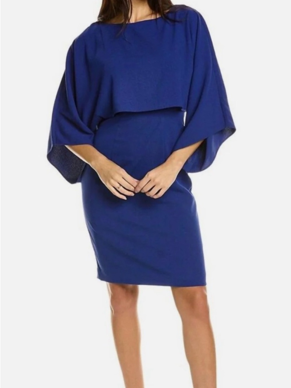 Trina Turk Royal Blue Cape-Sleeve Sheath Dress - Picture 15 of 15